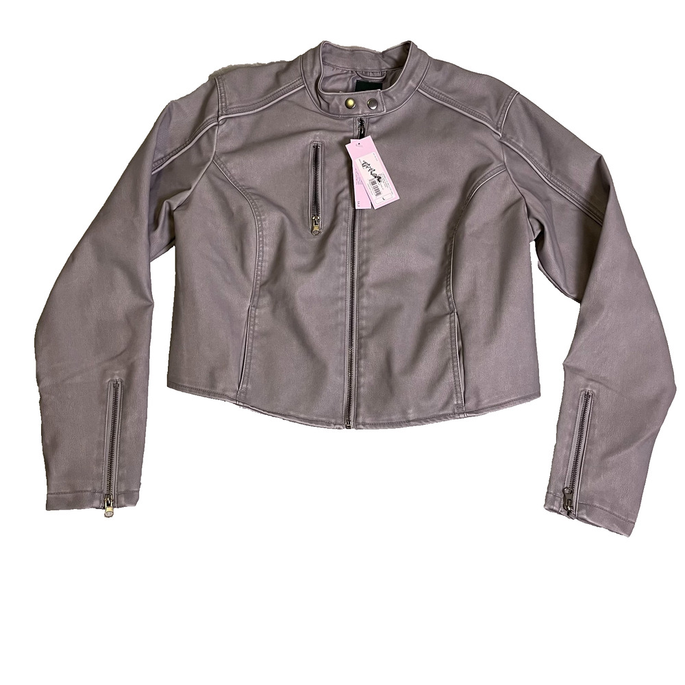 NWT Wild Fable Cropped Moto Jacket Womens Large Gray Faux Leather Baddie Punk